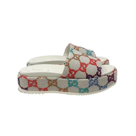 Gucci Angelina Sandals GG Canvas Monogram Psychedelic Platform Slides Size 40 - Picture 2 of 9